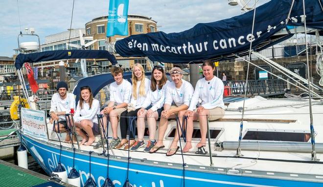 Round Britain 2017 leg 13 crew (Left to Right): Tom Roberts (on board reporter), Hannah Spencer (Mate), George, Alisha, Abbie, Sam and skipper Cath Vise © Ellen MacArthur Cancer Trust
